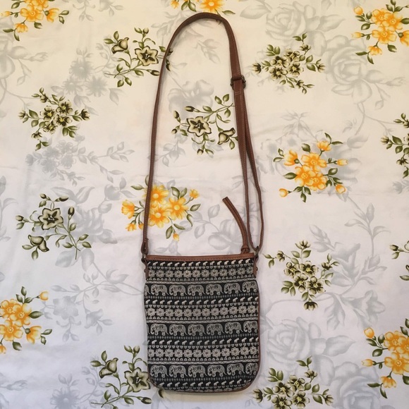 Black/White/Brown Elephant Patterned Crossbody Bag - Picture 2 of 7